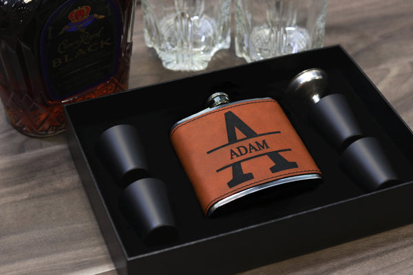 Groomsmen Hip Flasks Box Set Personalize Engraving Camel