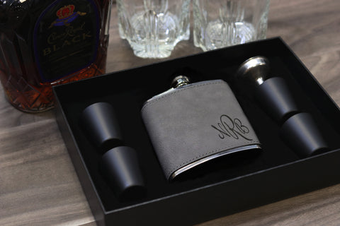 Groomsmen Hip Flasks Box Set Personalize Engraving Grey