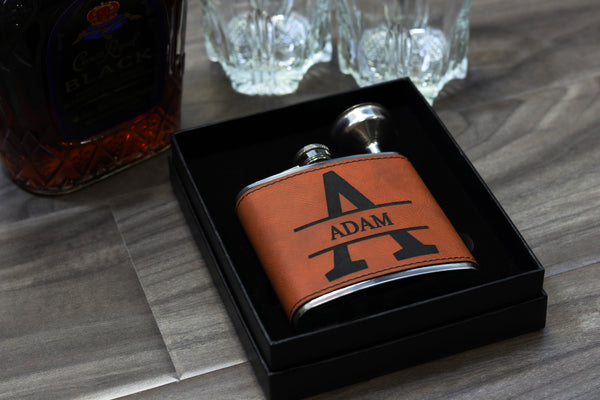 Groomsmen Hip Flasks Box Set Personalize Engraving Camel