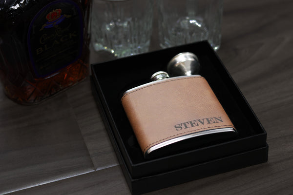 Groomsmen Hip Flasks Box Set Personalize Engraving Dark Brown