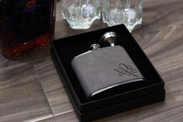 Groomsmen Hip Flasks Box Set Personalize Engraving Grey