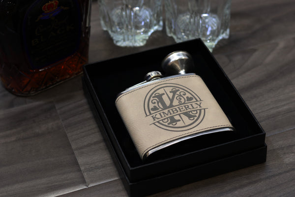 Groomsmen Hip Flasks Box Set Personalize Engraving Tan