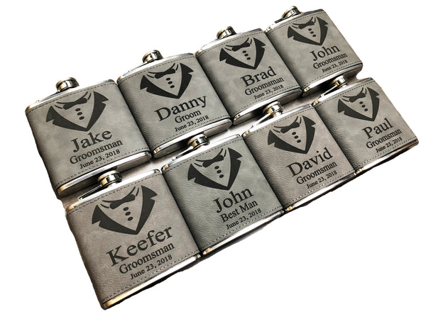 Groomsmen Hip Flasks Box Set Personalize Engraving Grey