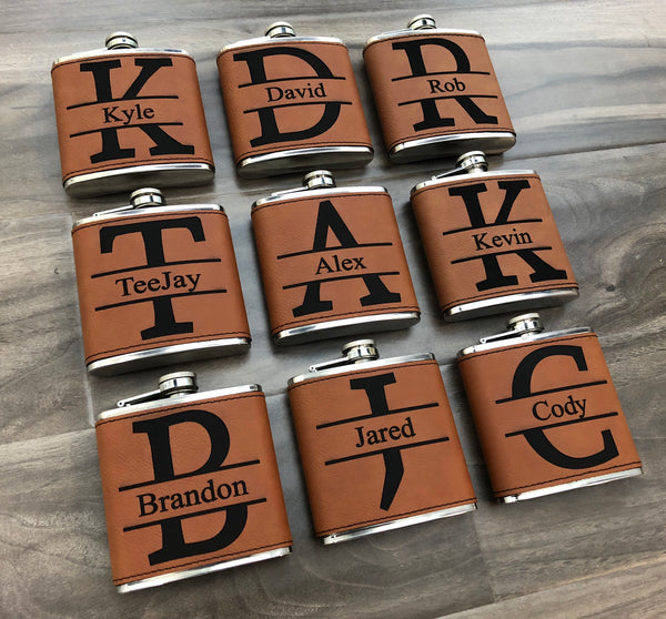 Groomsmen Hip Flasks Box Set Personalize Engraving Camel