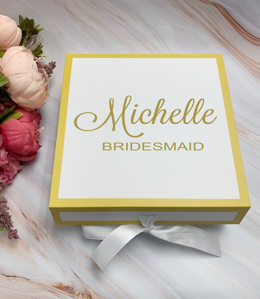 Bridesmaid Gift Box Personalize Bride to be Box Bridesmaid Proposal Box White Trim Gold