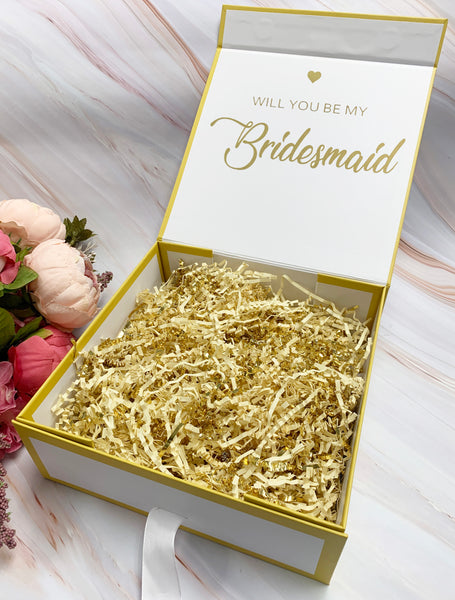 Bridesmaid Gift Box Personalize Bride to be Box Bridesmaid Proposal Box White Trim Gold