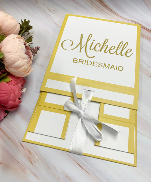 Bridesmaid Gift Box Personalize Bride to be Box Bridesmaid Proposal Box White Trim Gold