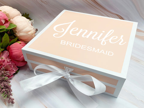 Bridesmaid Gift Box Personalize Bride to be Box Bridesmaid Proposal Box White Trim Blush