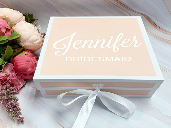 Bridesmaid Gift Box Personalize Bride to be Box Bridesmaid Proposal Box White Trim Blush