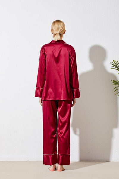 Women Pajama Long Sets Burgundy