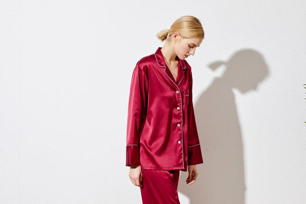 Women Pajama Long Sets Burgundy