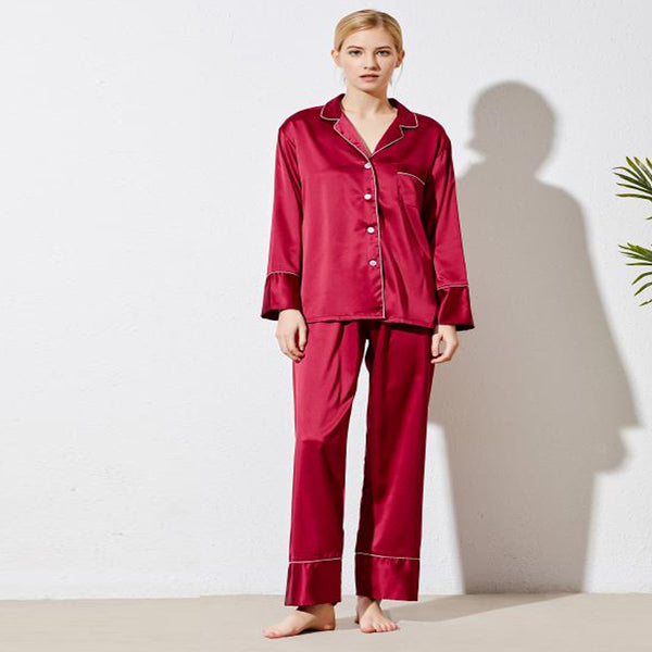 Women Pajama Long Sets Burgundy