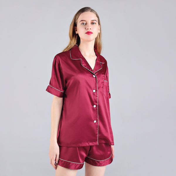 Women Pajama Short Sets Burgundy