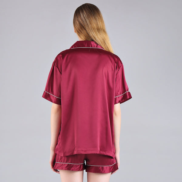 Women Pajama Short Sets Burgundy