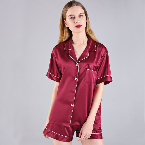 Women Pajama Short Sets Burgundy