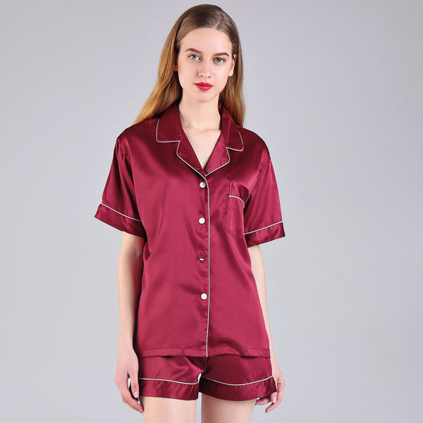 Women Pajama Short Sets Burgundy