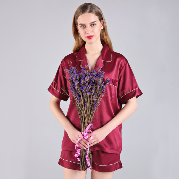 Women Pajama Short Sets Burgundy