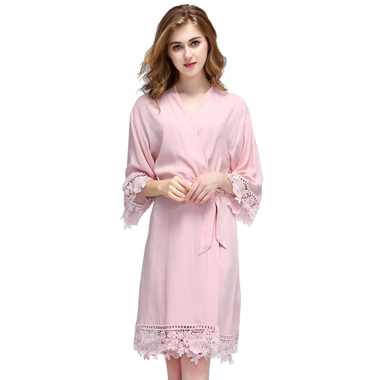 Blush - Rose Lace Cotton Kimono Robe