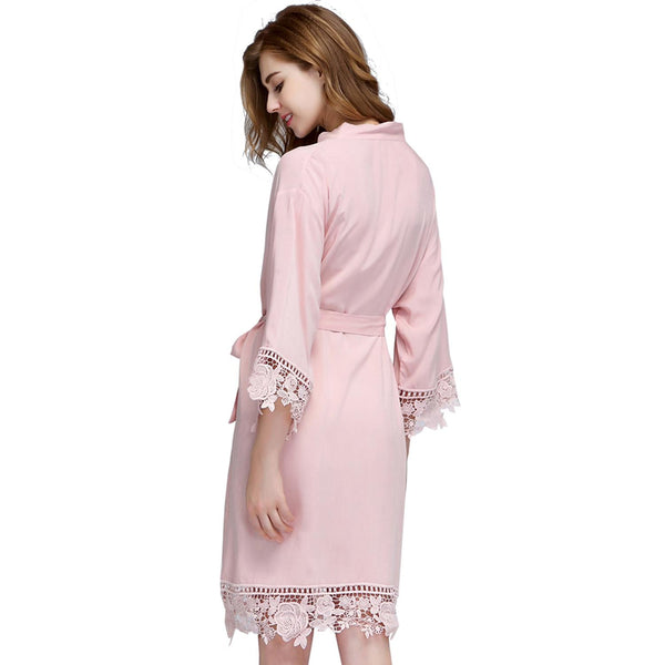 Blush - Rose Lace Cotton Kimono Robe