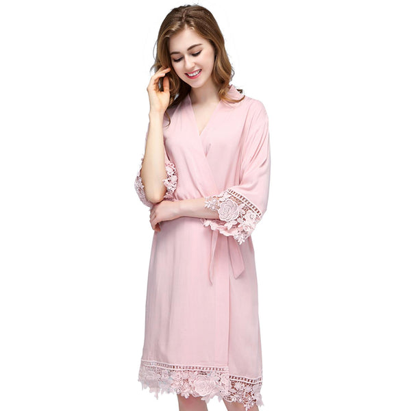 Blush - Rose Lace Cotton Kimono Robe