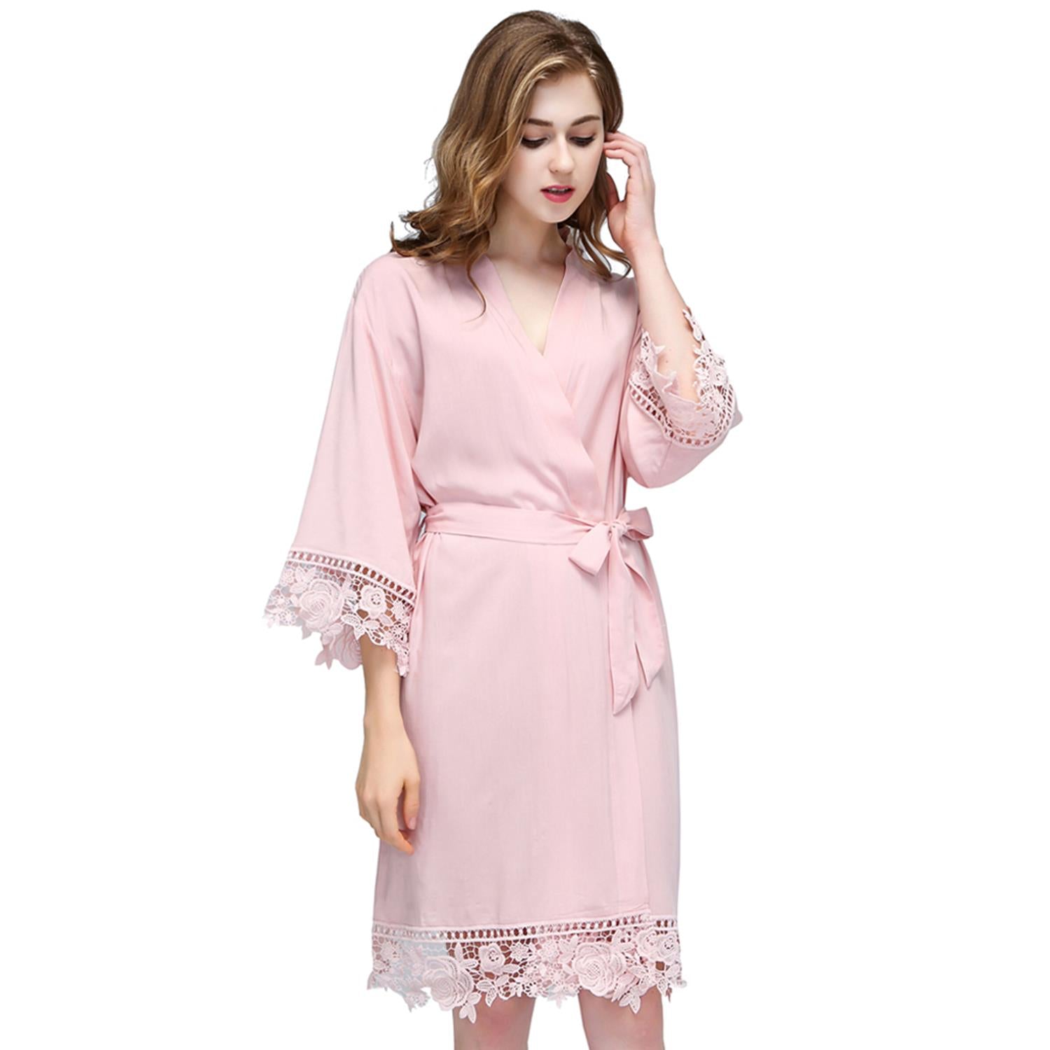 Blush - Rose Lace Cotton Kimono Robe