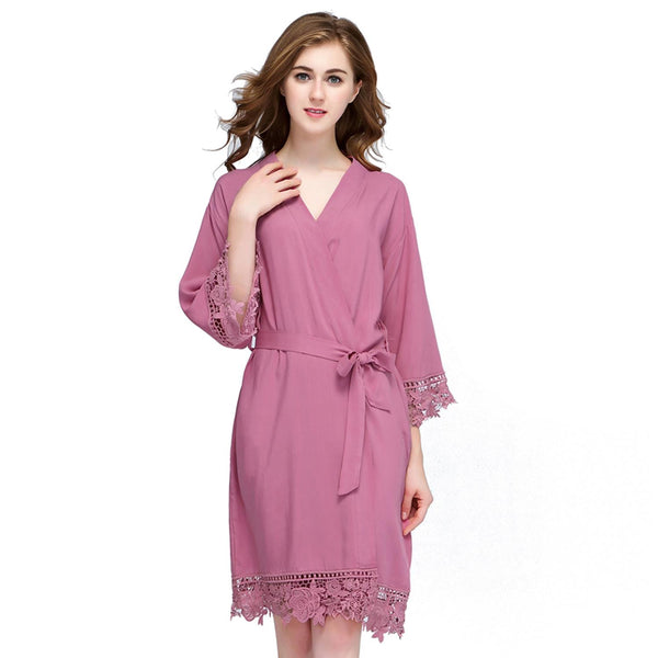 Dusty Pink - Rose Lace Cotton Kimono Robe