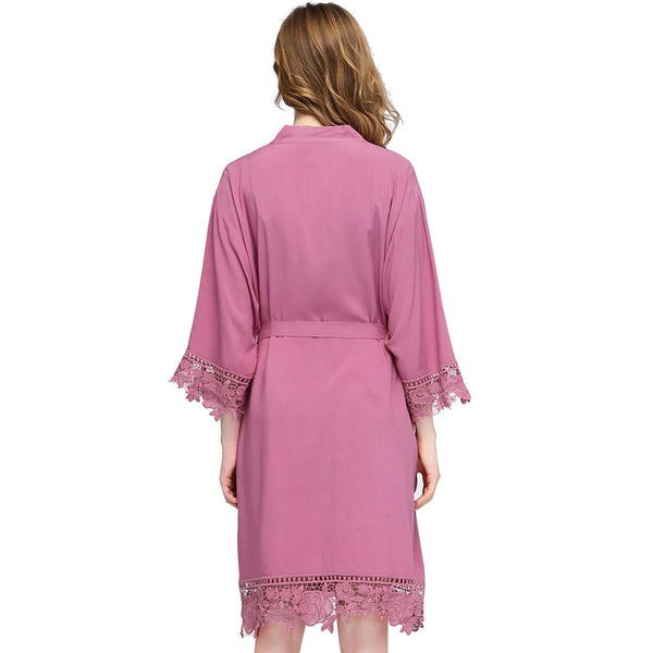 Dusty Pink - Rose Lace Cotton Kimono Robe