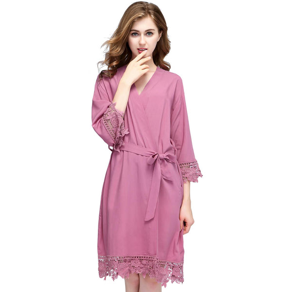 Dusty Pink - Rose Lace Cotton Kimono Robe