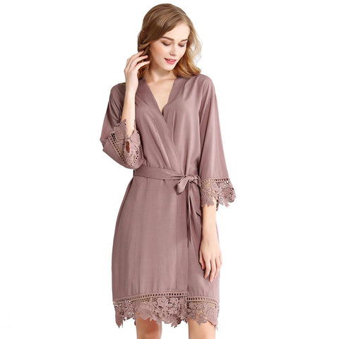 Mauve - Rose Lace Cotton Kimono Robe