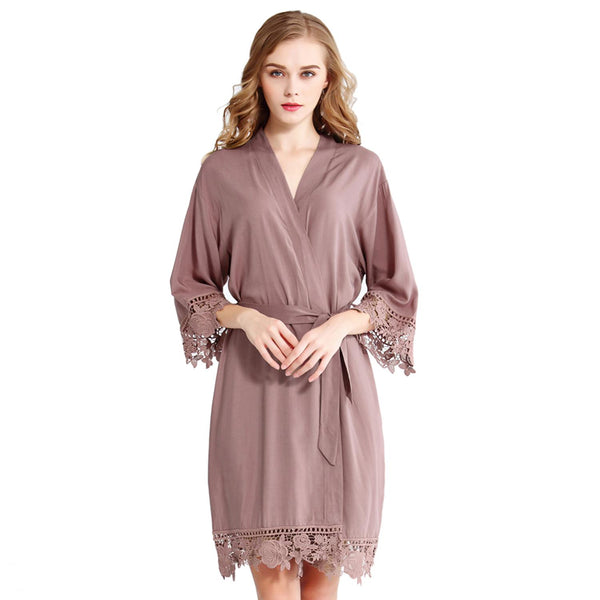 Mauve - Rose Lace Cotton Kimono Robe