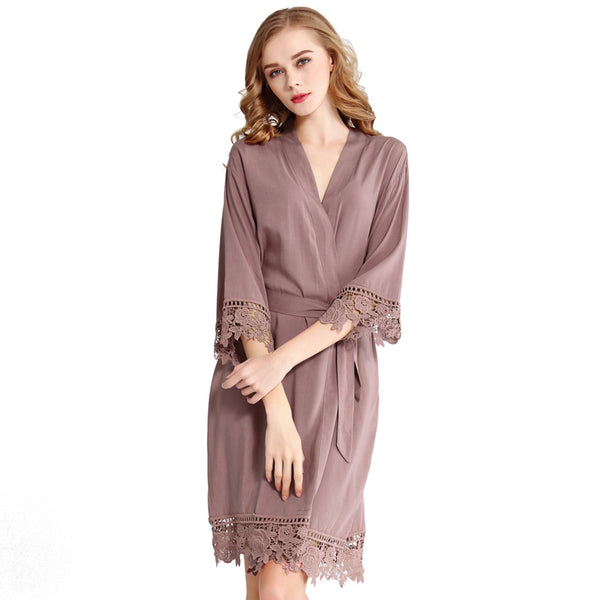 Mauve - Rose Lace Cotton Kimono Robe