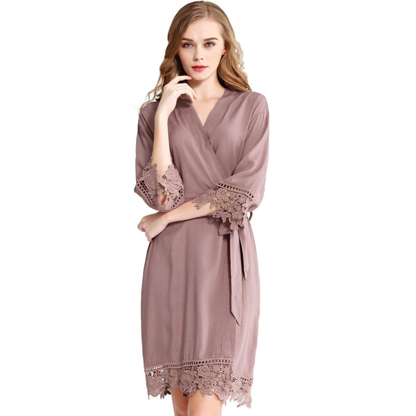 Mauve - Rose Lace Cotton Kimono Robe