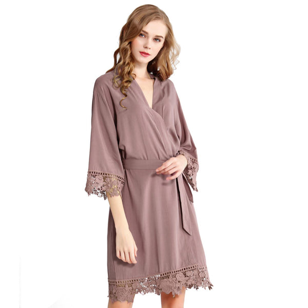 Mauve - Rose Lace Cotton Kimono Robe