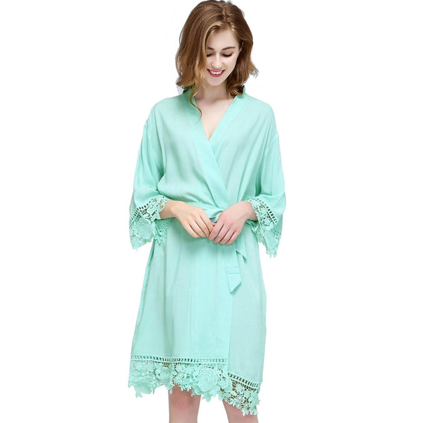 Mint - Rose Lace Cotton Kimono Robe