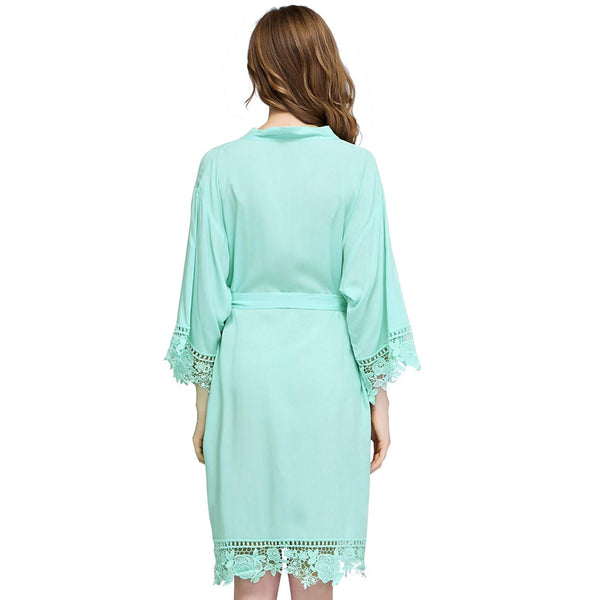 Mint - Rose Lace Cotton Kimono Robe