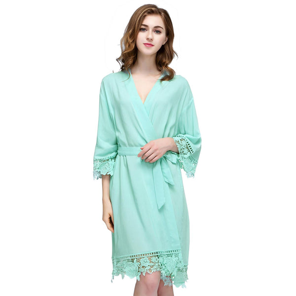 Mint - Rose Lace Cotton Kimono Robe