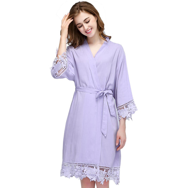 Violet - Rose Lace Cotton Kimono Robe