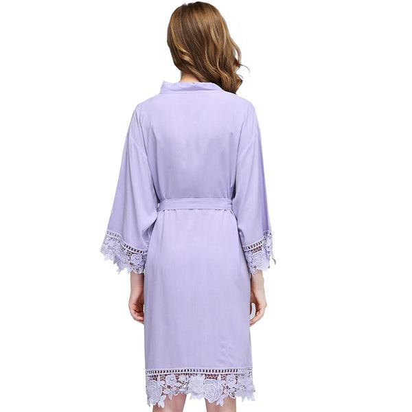 Violet - Rose Lace Cotton Kimono Robe