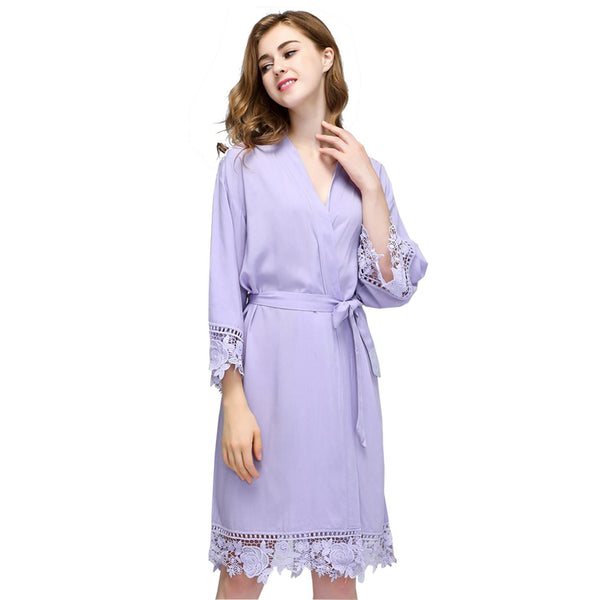 Violet - Rose Lace Cotton Kimono Robe