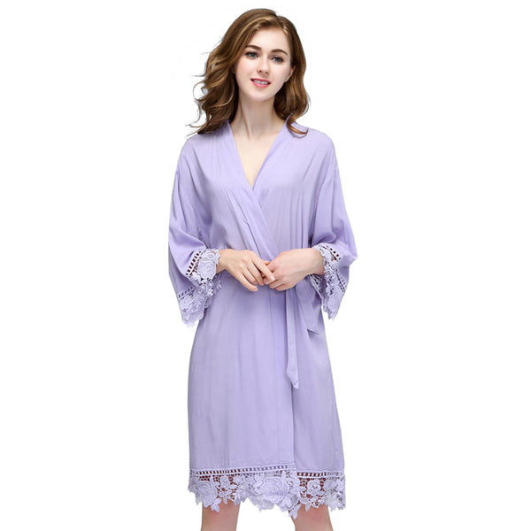 Violet - Rose Lace Cotton Kimono Robe