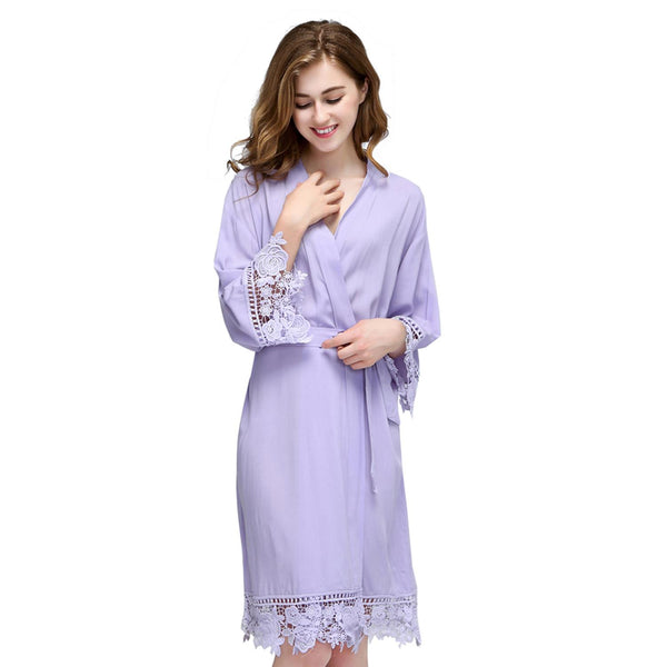 Violet - Rose Lace Cotton Kimono Robe