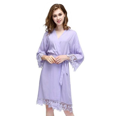 Violet - Rose Lace Cotton Kimono Robe