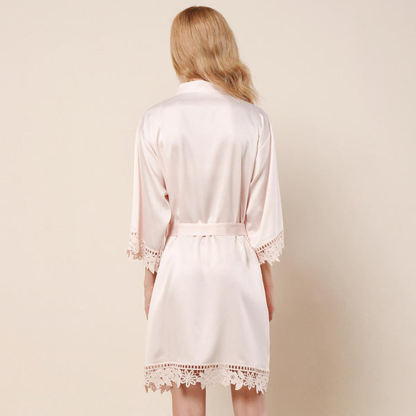 Blush - Rose Lace Satin Kimono Robe