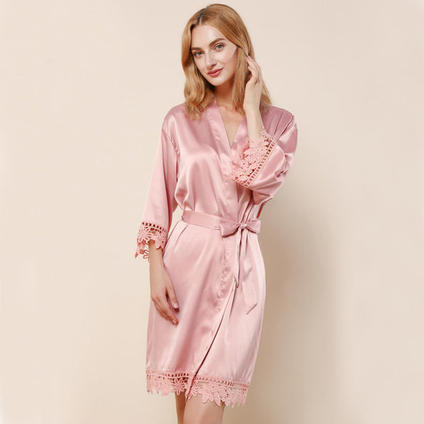 Rose Gold - Rose Lace Satin Kimono Robe