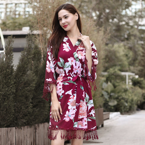 Tassel Floral Cotton Burgundy