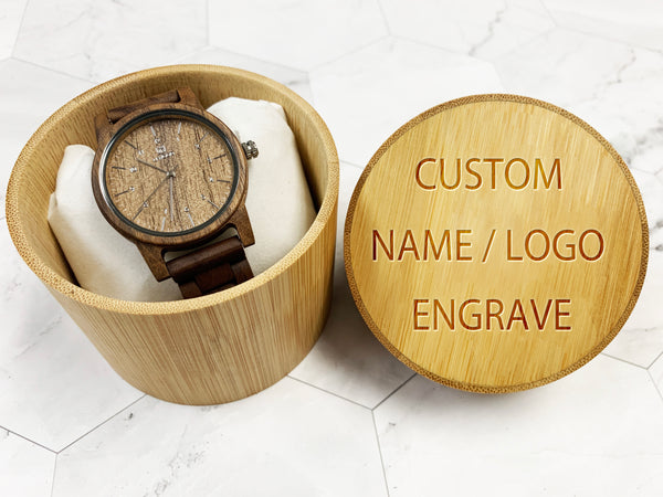 Wood Watch Engrave Watch Personalize Groomsmen Gift Walnut Leather