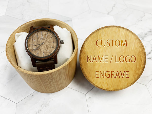 Wood Watch Engrave Watch Personalize Groomsmen Gift Black Leather