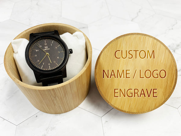 Wood Watch Engrave Watch Personalize Groomsmen Gift Black Link