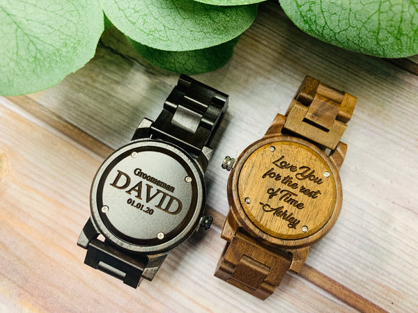 Wood Watch Engrave Watch Personalize Groomsmen Gift Walnut Link