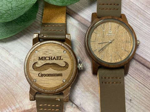 Wood Watch Engrave Watch Personalize Groomsmen Gift Walnut Leather